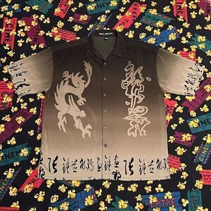 VTG JAPANESE DRAGON Box Office Island All Over Print Button Down Shirt / Size XL